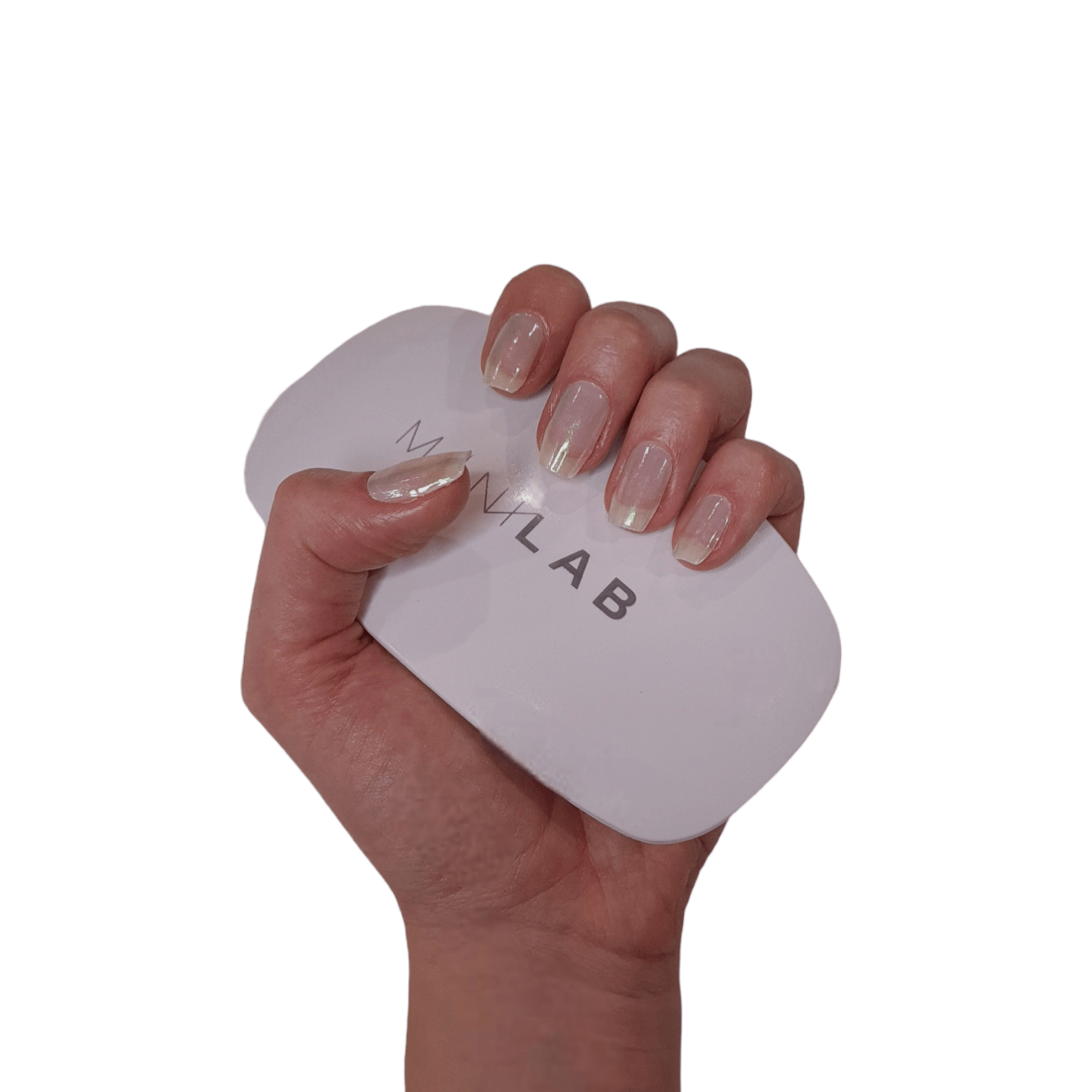 Our glazed semi-cured gel nails displayed on a hand 